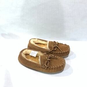 LL Bean Kids Wicked Good Tan Suede Slippers Shearling Lined New With Box Size 11